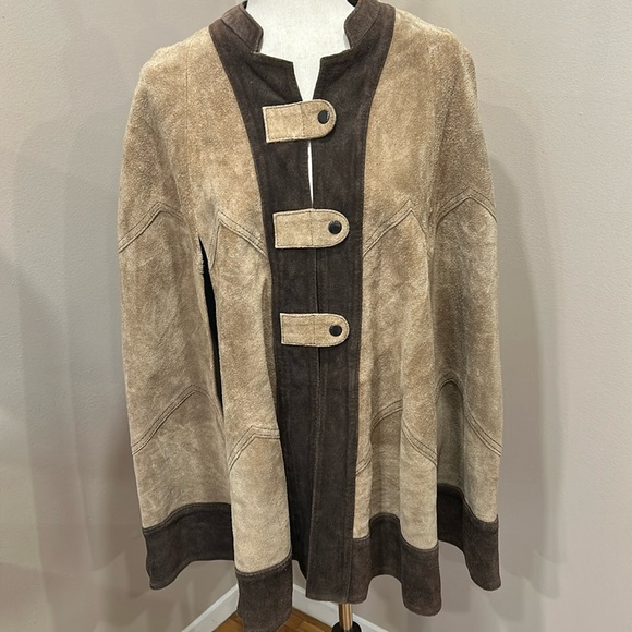 Vintage Cape Poncho Express suede cape poncho coat snap closure Free Size - Picture 5 of 16
